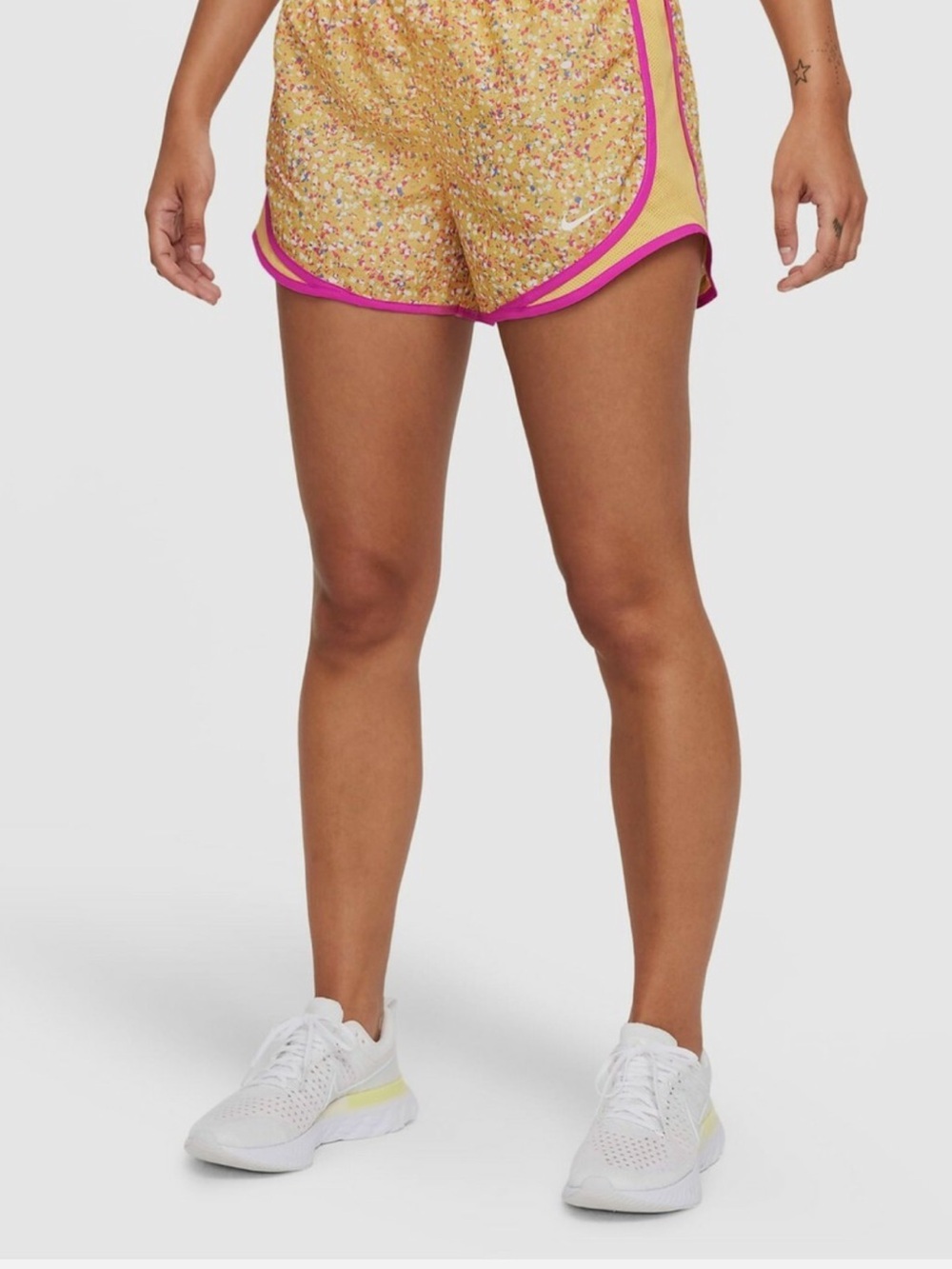 Nike Women's Yellow color splash Athletic Running Shorts with Pink Trim - Picture 2 of 6